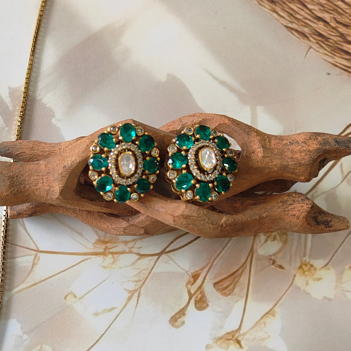“Arka Jaipur luxury emerald polki earrings in sterling silver”
“Designer earrings with green emerald stones and polki centerpiece by Arka Jaipur”
“Indian heritage emerald regalia earrings in sterling silver jewelry”
“Luxury bridal jewelry earrings with emerald and polki by Arka Jaipur”