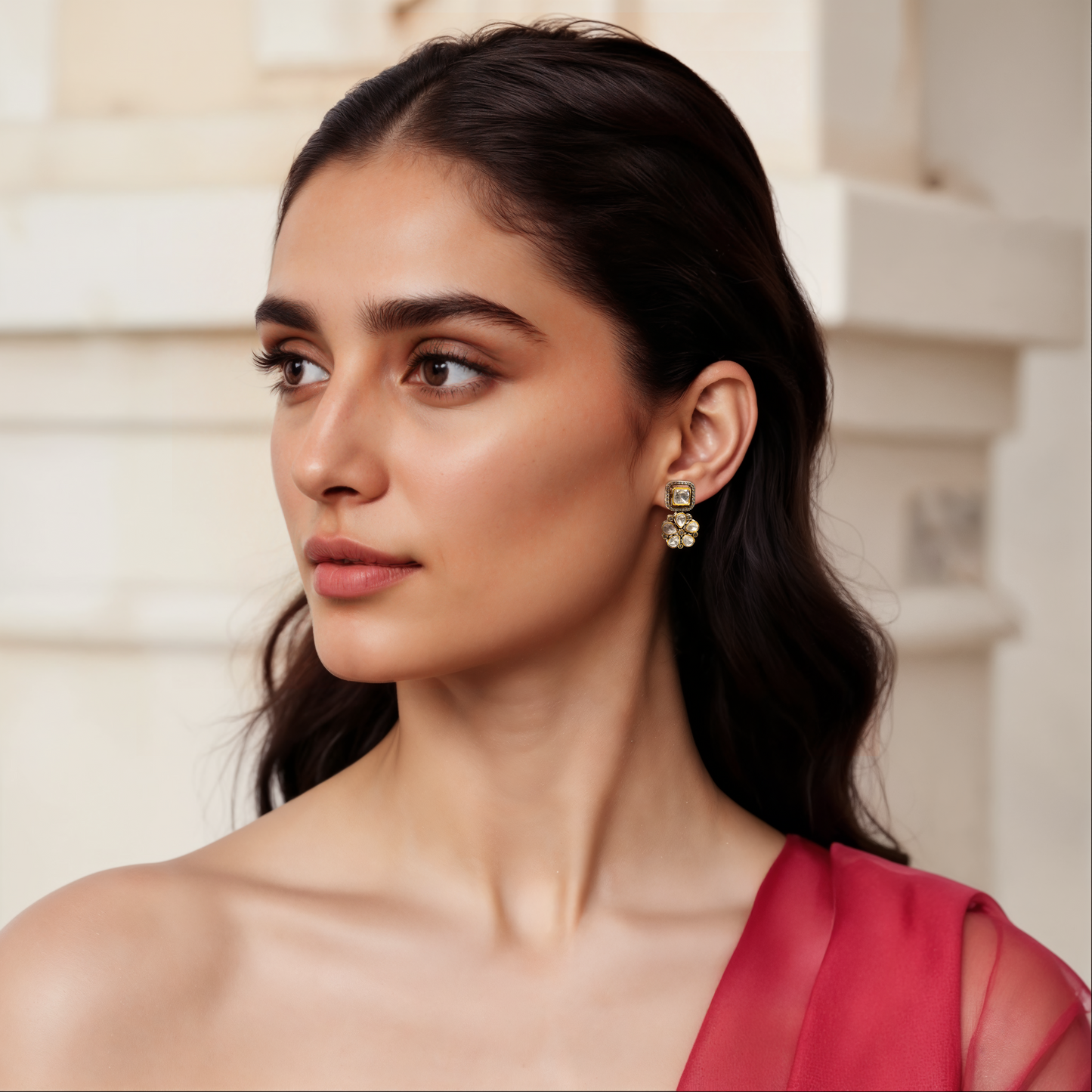 Lumiere Bloom Earrings by Arka Jaipur – floral kundan-style earrings with moissanite sparkle on gold-plated base