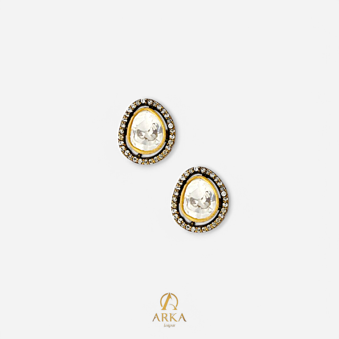 Lunar Embrace earrings by Arka Jaipur – teardrop moissanite earrings with pavé halo in sterling silver.