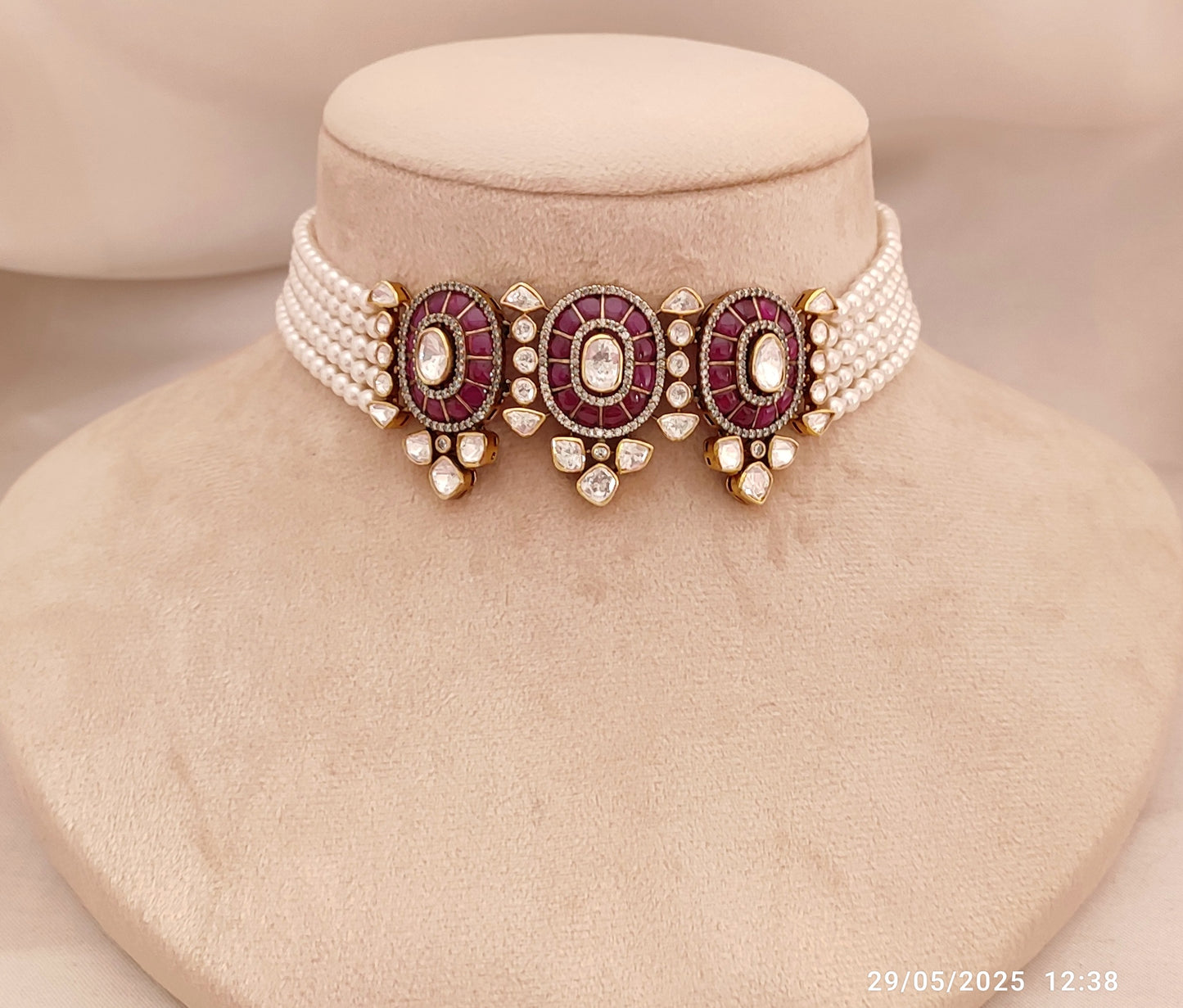 "Arka Jaipur regalia ruby pearl choker in 925 sterling silver with kundan and CZ stones, heritage-inspired bridal jewellery, handcrafted statement necklace"