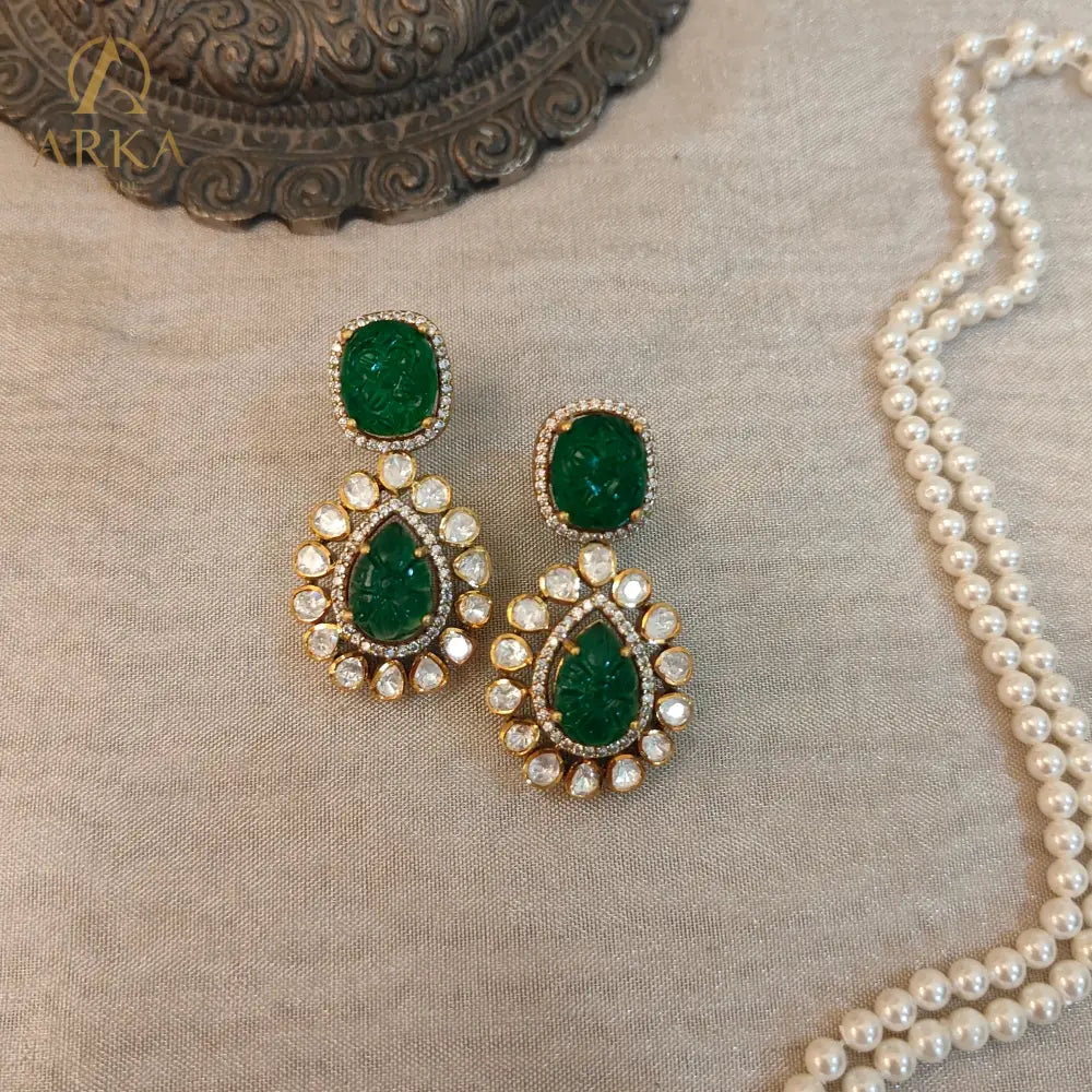 Vintage Emerald Charm Earrings Teardrop
