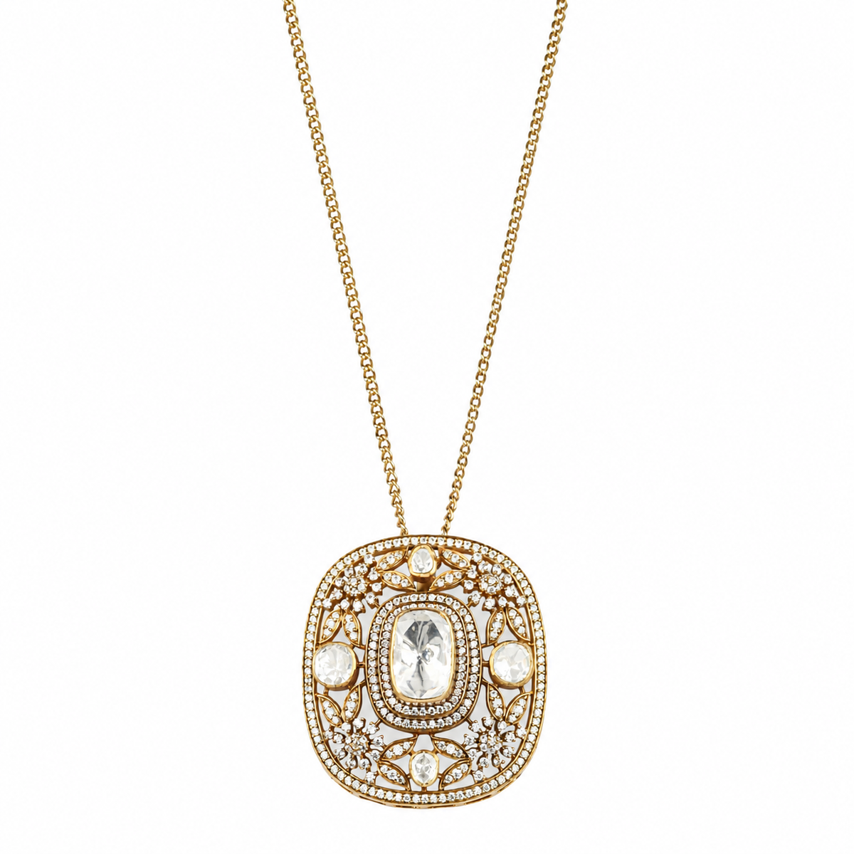 Carved Aura Red Ruby Necklace with Floral Engraved Stone and Two-Tier Bead Chain by Arka Jaipur