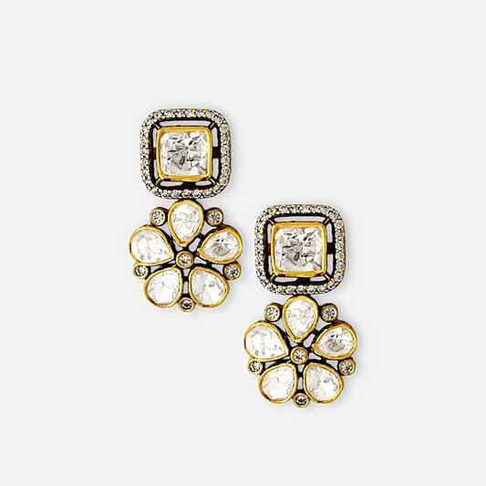 Lumiere Bloom Earrings by Arka Jaipur – floral kundan-style earrings with moissanite sparkle on gold-plated base