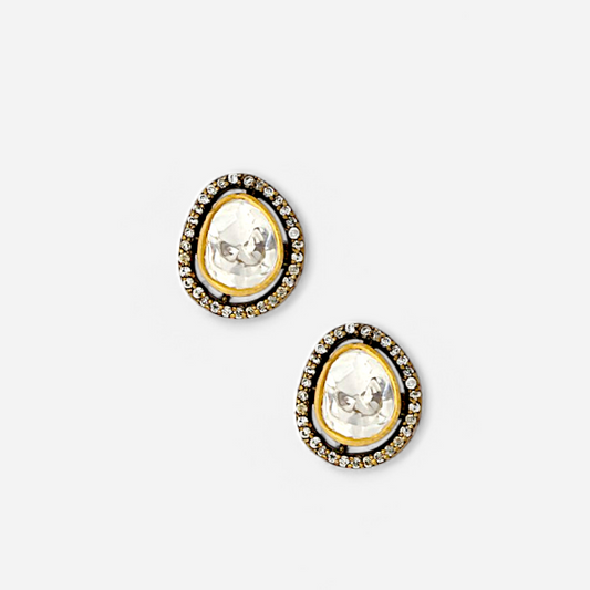Lunar Embrace earrings by Arka Jaipur – teardrop moissanite earrings with pavé halo in sterling silver.