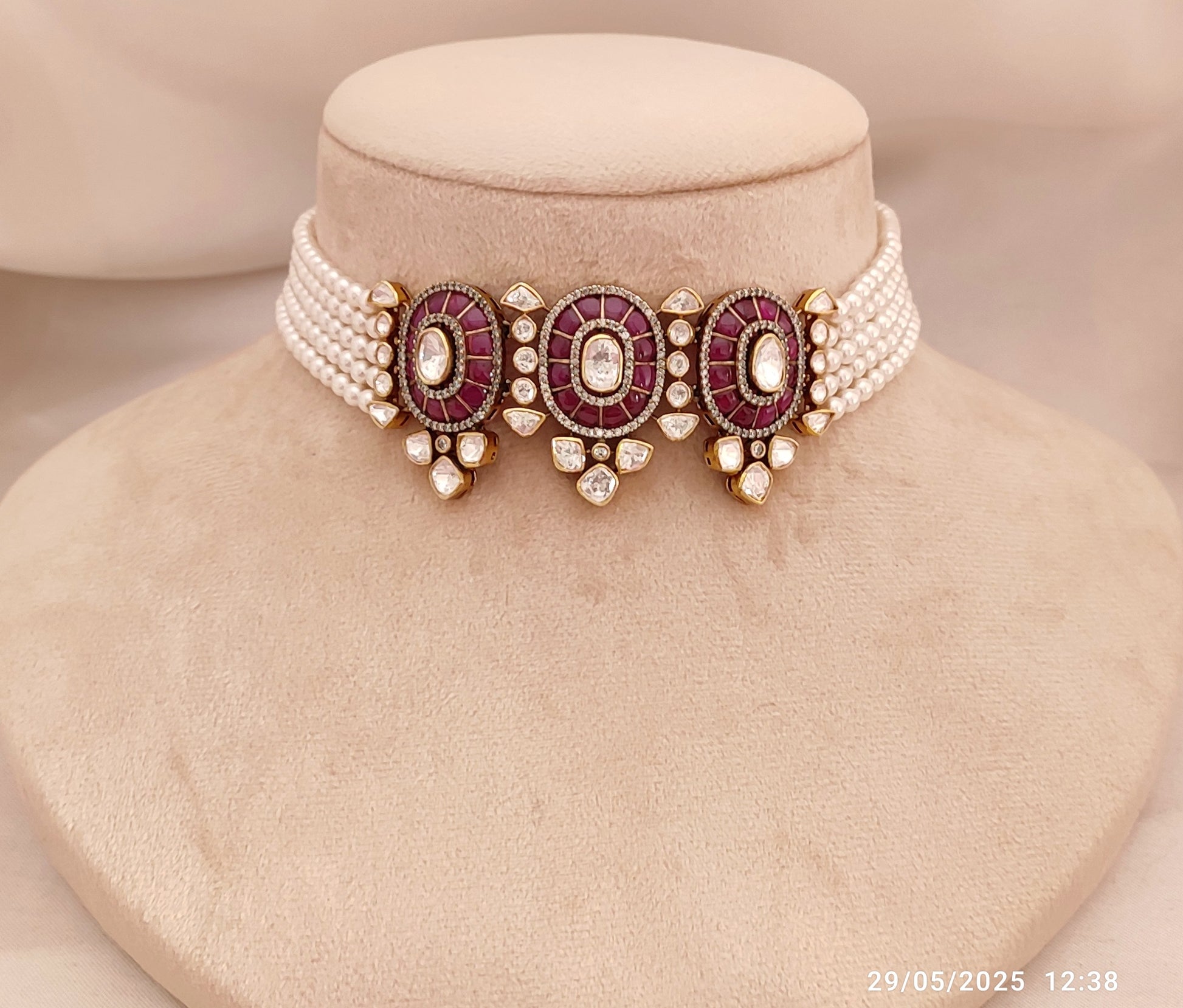 "Arka Jaipur regalia  ruby pearl choker  in 925 sterling silver with kundan and CZ stones, heritage-inspired bridal jewellery, handcrafted statement necklace"
