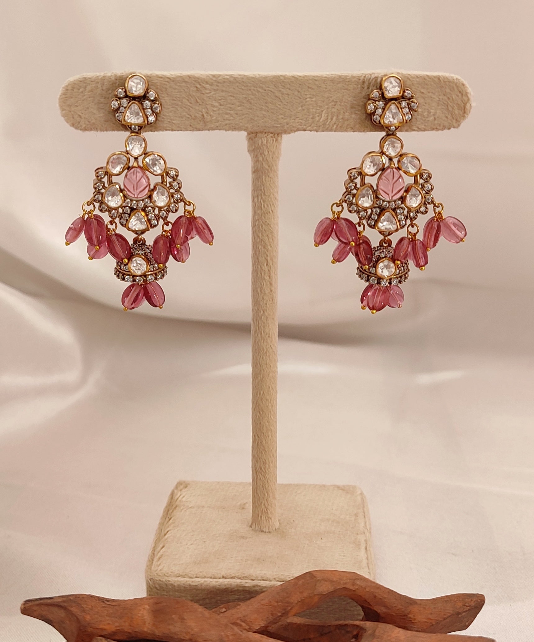 Ruby Haze Silver Earrings with ruby toned stones and beads