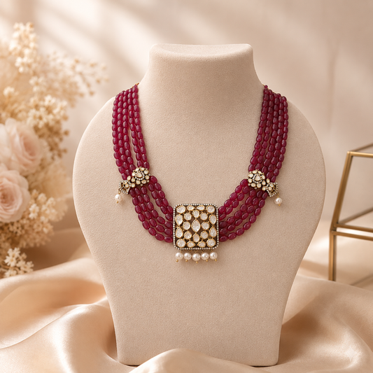 Ruby Rubayat Necklace –  Ruby Beaded Statement Jewellery | Arka Jaipur