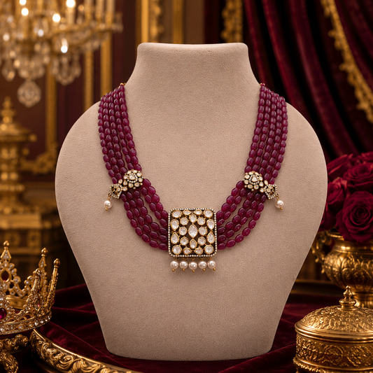 Ruby Rubayat Necklace – Regal Ruby Beaded Statement Jewellery | Arka Jaipur