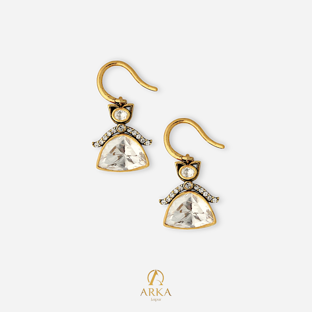 Starlit Trio earrings by Arka Jaipur – moissanite drop earrings with three-stone design in gold-plated silver.