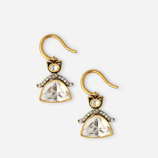 Starlit Trio earrings by Arka Jaipur – moissanite drop earrings with three-stone design in gold-plated silver.