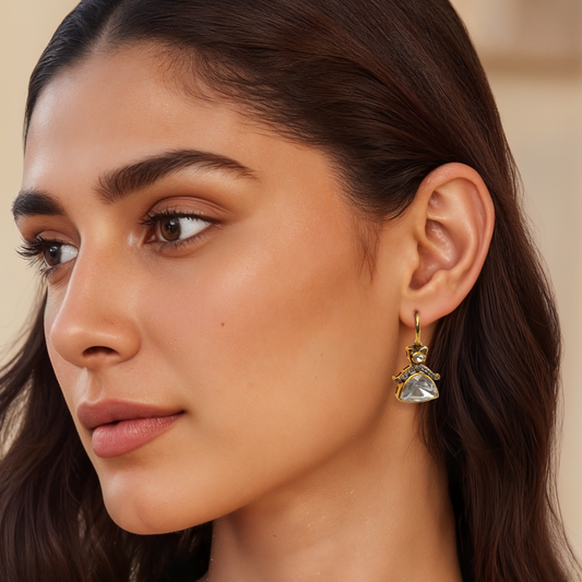 Starlit Trio earrings by Arka Jaipur – moissanite drop earrings with three-stone design in gold-plated silver.