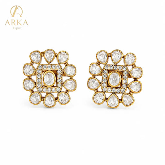 Ivory Halo Studs with square polki center and halo design