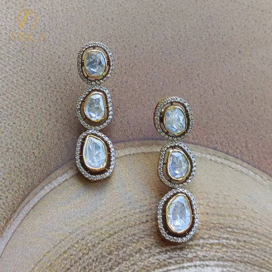 "Heritage inspired Kundan polki drop earrings with uncut stones and CZ halo by Arka Jaipur – handcrafted gold-plated statement jewelry for weddings and festive wear"