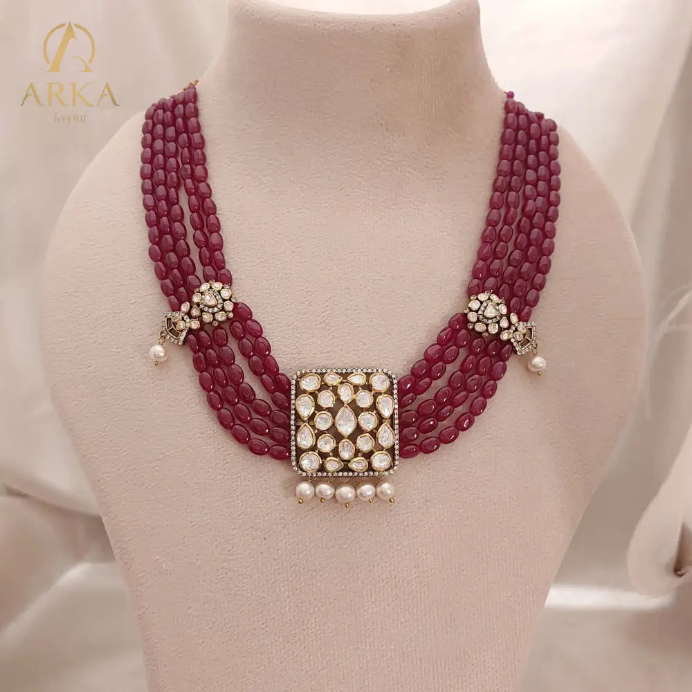 Ruby Rubayat Necklace – Regal Ruby Beaded Statement Jewellery | Arka Jaipur