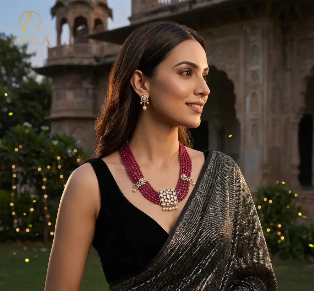 Ruby Rubayat Necklace – Regal Ruby Beaded Statement Jewellery | Arka Jaipur