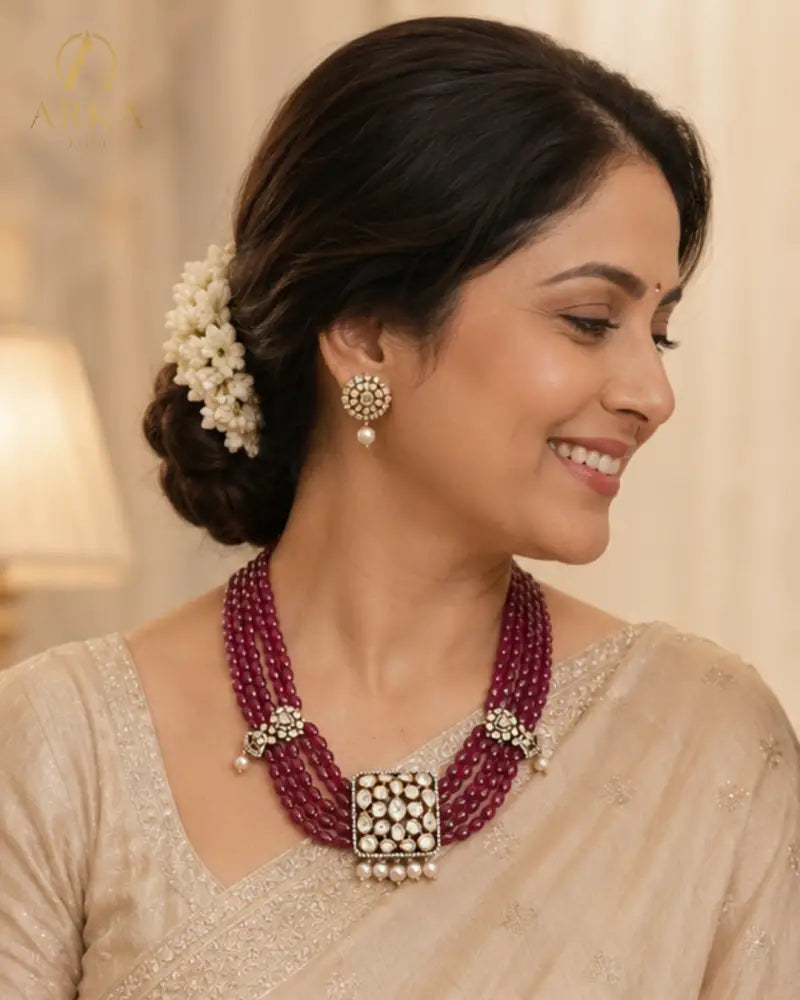 Ruby Rubayat Necklace – Regal Ruby Beaded Statement Jewellery | Arka Jaipur