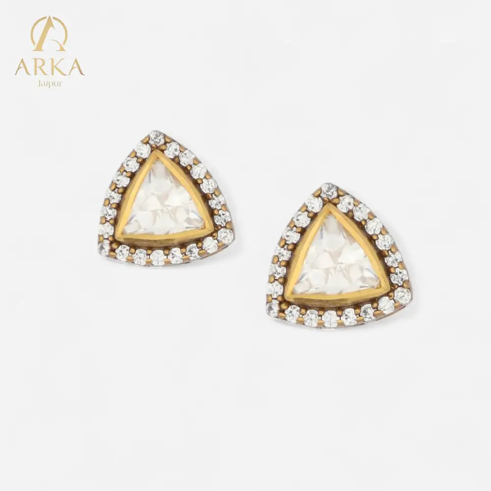 Trigon_Stud_earrings_featuring_a_central_clear_gemstone_and_a_halo_of_smaller_clear_stones_set_in_gold_plated_silver_attributed_to_Arka_Jaipur_s_collection