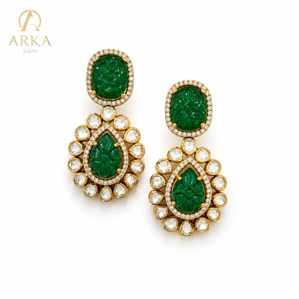 Vintage Emerald Charm Earrings - Teardrop
